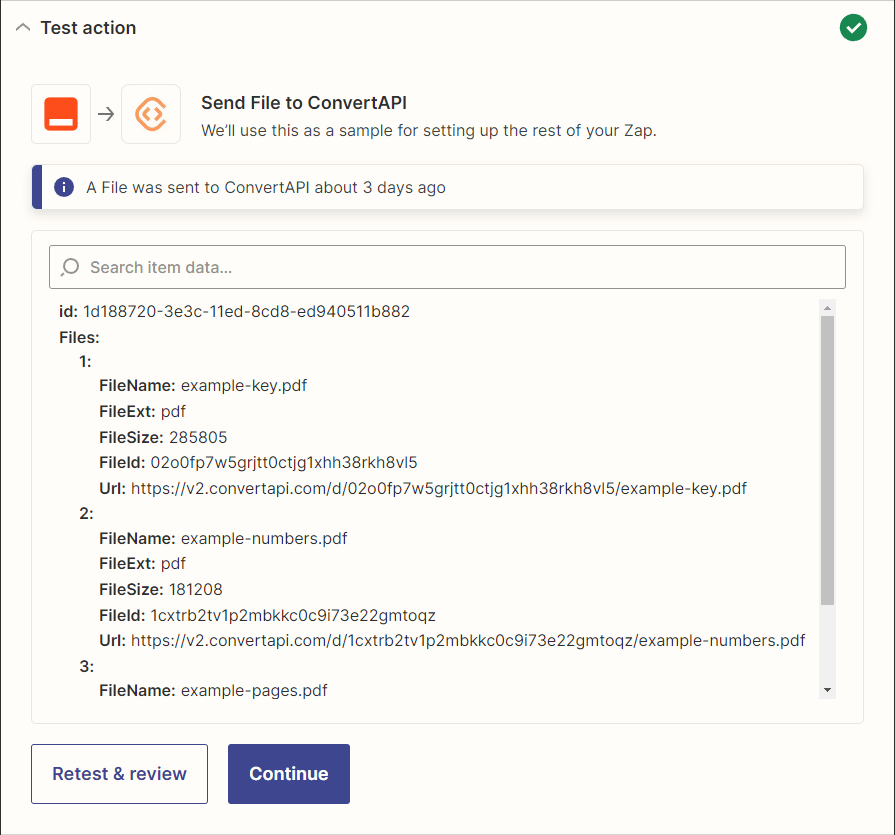 Multi-file conversion result